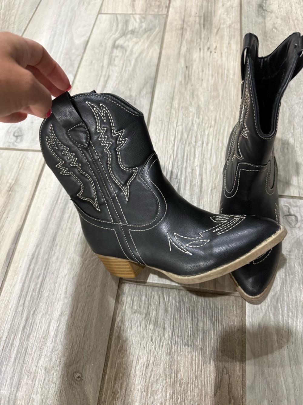 Black Western Ankle Boots with Contrast Stitching